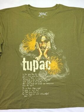 2Pac Tupac Graphic Tee Starry Night Sunflower Rap Shirt Green 1X